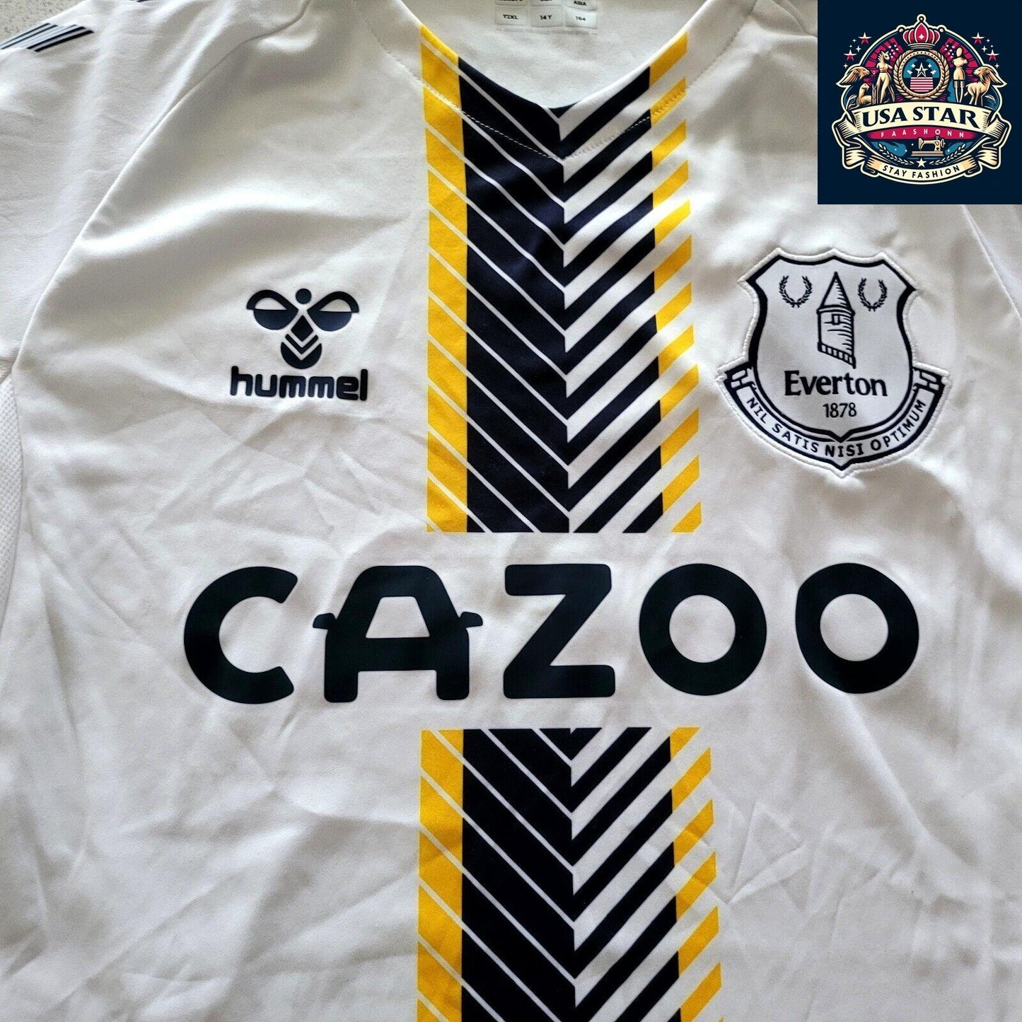 Hummel Everton Third SS Jersey Youth XXL White with Black & Yellow Accents, Moisture-Wicking - USASTARFASHION