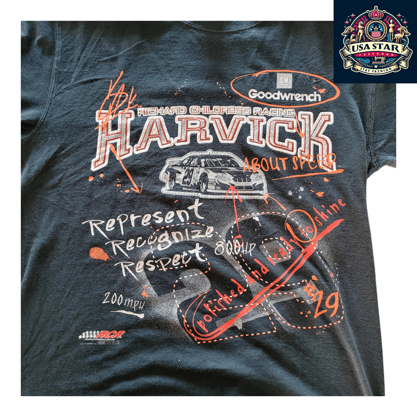 Kevin Harvick T-Shirt #29 Goodwrench Racing - Black, Size M, Official NASCAR Merchandise, Comfortable Fit - USASTARFASHION