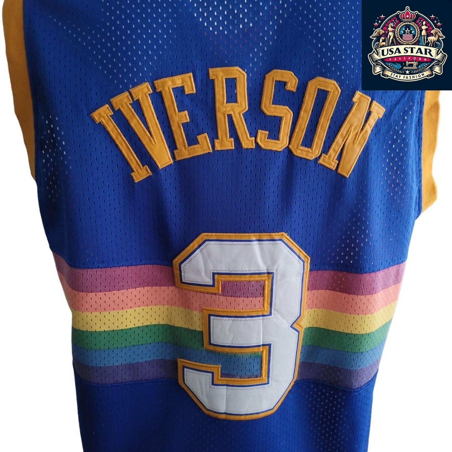 Adidas NBA Hardwood Classics #3 Allen Iverson Denver Nuggets Jersey XL Rainbow Vintage Authentic - USASTARFASHION