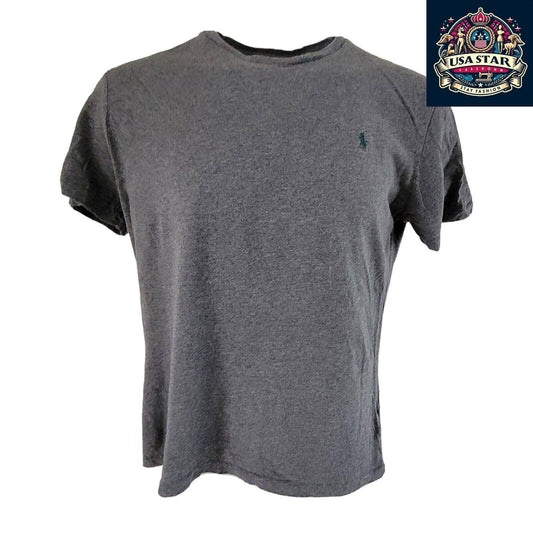 Polo Ralph Lauren T-Shirt for Men, Grey Round Neck Size L with Iconic Logo & Comfortable Fit - USASTARFASHION