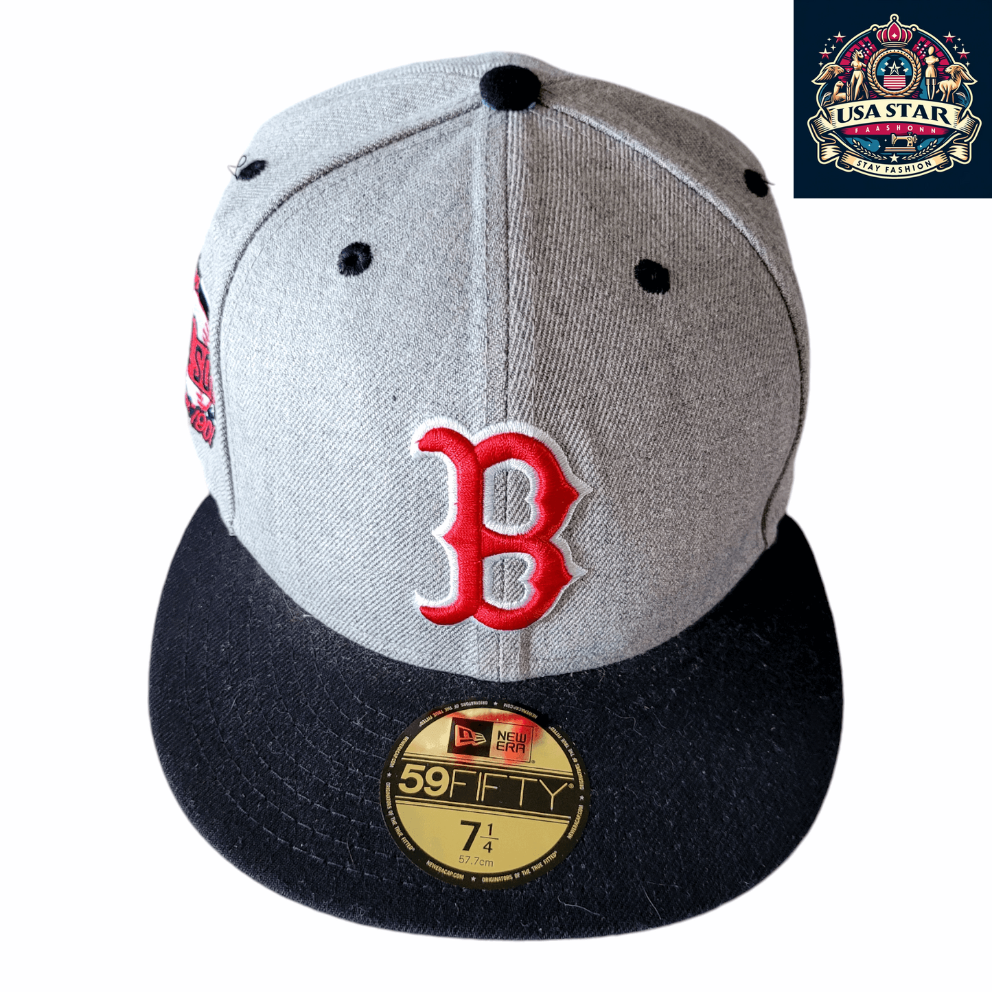 Boston Red Sox Fitted Cap 59FIFTY - Grey/Black, Size 7 1/4 (57.7cm), Premium Comfort & Style - USASTARFASHION