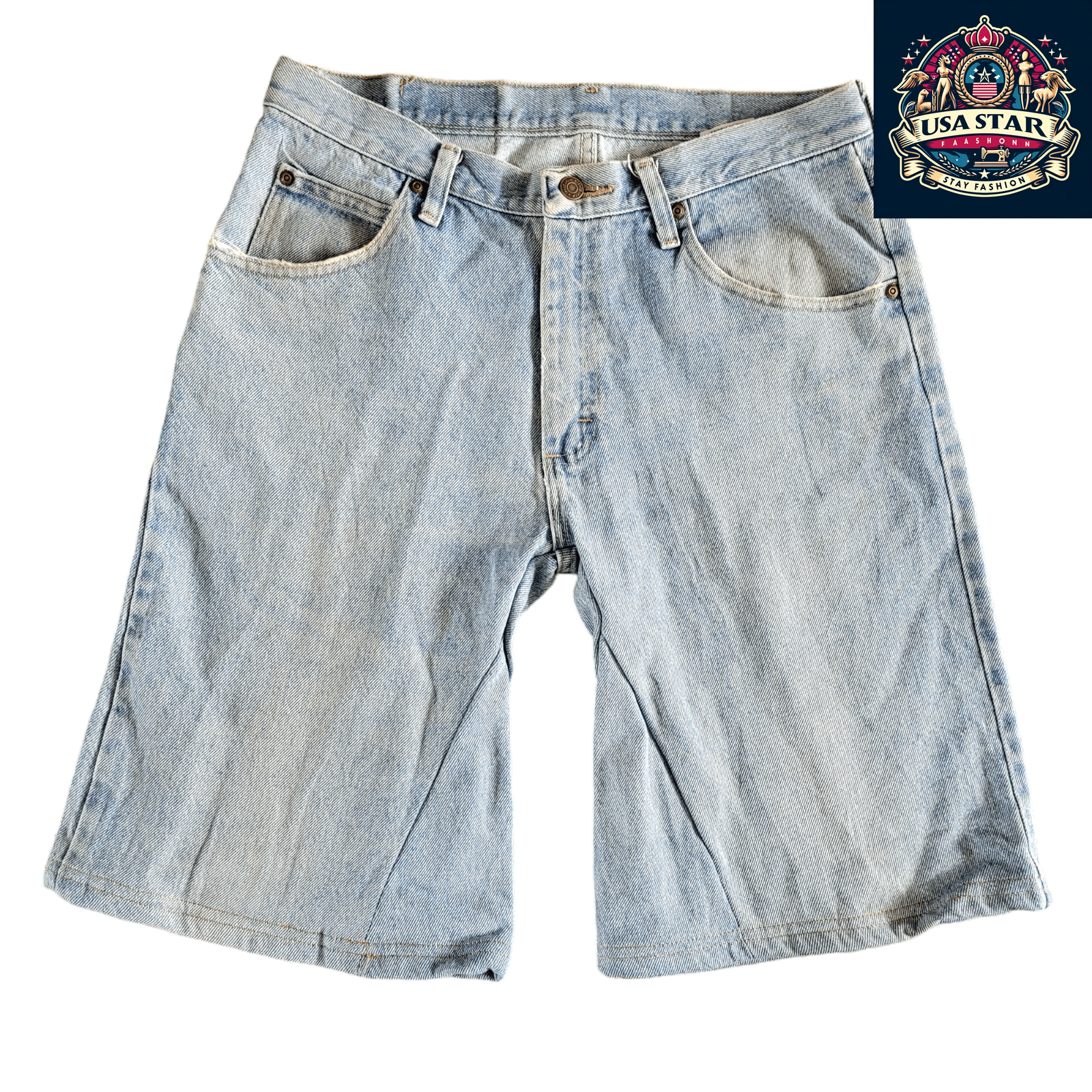 Wrangler G9651SL Men's Light Wash Denim Shorts Size 32 - 100% Cotton - USASTARFASHION