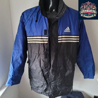 Men's Adidas Jacket Size M - Stylish Black & Blue, Comfortable Fit Ideal for Layering - USASTARFASHION