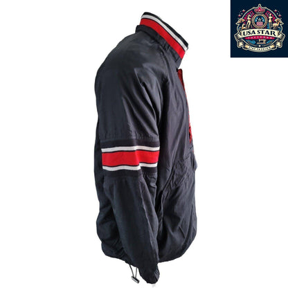 Starter Chicago Bulls Jacket 90s Puffer Bomber, Black Red, Size L, Bold Branding, Functional Design - USASTARFASHION