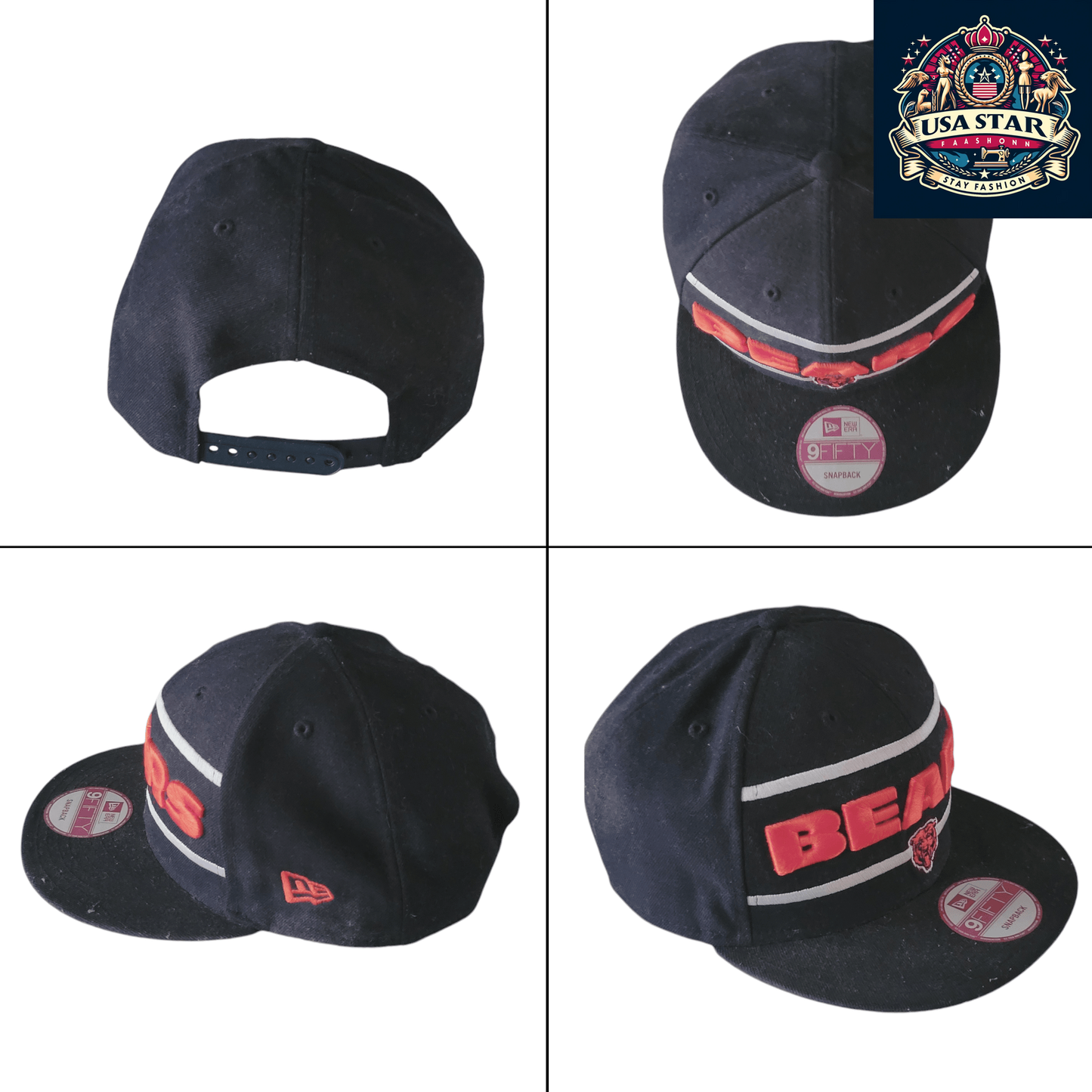 New Era Chicago Bears Snapback Hat – 100% Polyester, Adjustable Fit, Iconic Team Logo - USASTARFASHION