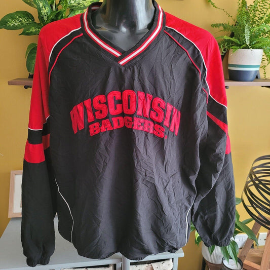 Vintage Wisconsin Badgers Windbreaker 2XL V-Neck Lined College Apparel-USASTARFASHION