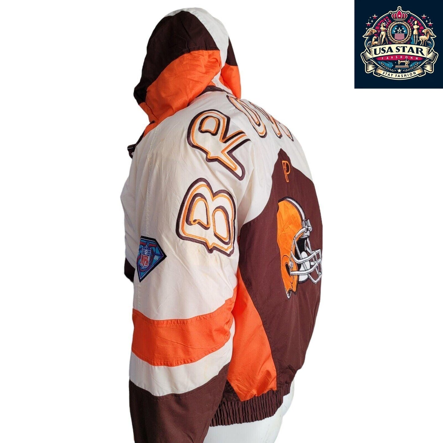 Cleveland Browns Jacket Pro Player 90s Vintage Style Men's Small-Medium with Hoodie and Embroidery - USASTARFASHION