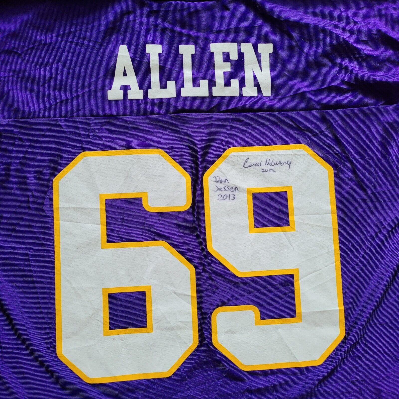 Authentic Signed Minnesota Vikings #69 Jared Allen Jersey - Men's Large Purple 100% Polyester Dual-Signed Dan Jessen 2013 & Conor McQuerry 2012-USASTARFASHION