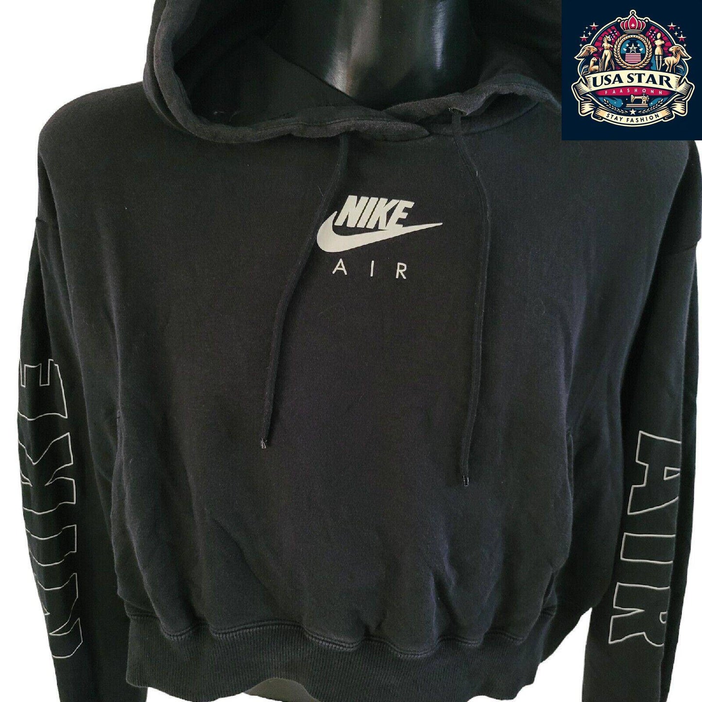 Nike Air Ladies Hoodie Size L - Soft Fabric, Stylish Black Design, Durable Grade A Vintage - USASTARFASHION