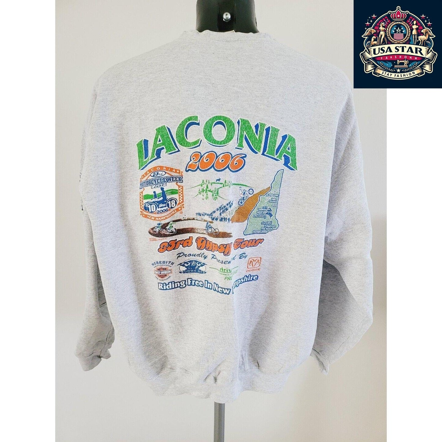 Lee Laconia Vintage Motorcycle Sweatshirt - Relaxed Fit, Generous Sizing, Grade A Quality - USASTARFASHION