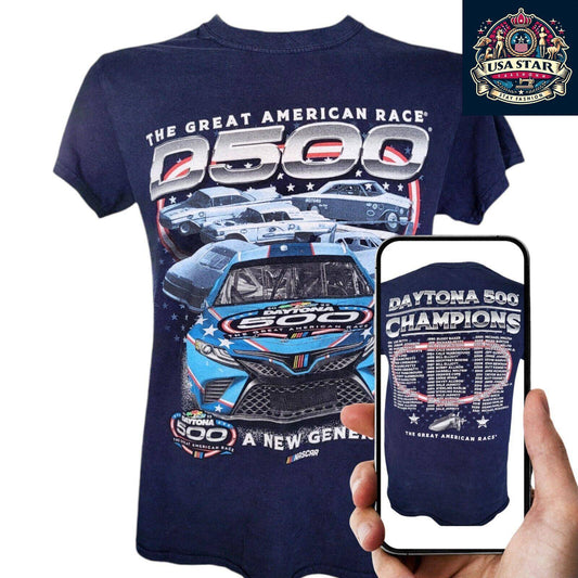 NASCAR Daytona 500 T-Shirt 1959-2021 Champions Graphic - 100% Cotton, Small, Comfortable Fit - USASTARFASHION