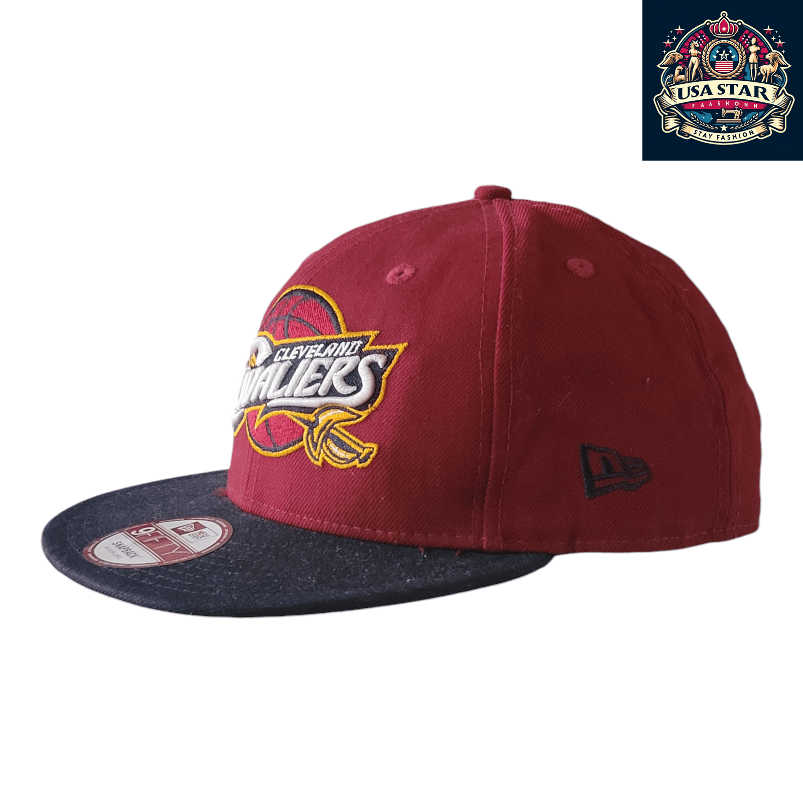 New Era Cleveland Cavaliers Hat 9FIFTY Snapback Cap Burgundy/Black Medium-Large Adjustable - USASTARFASHION