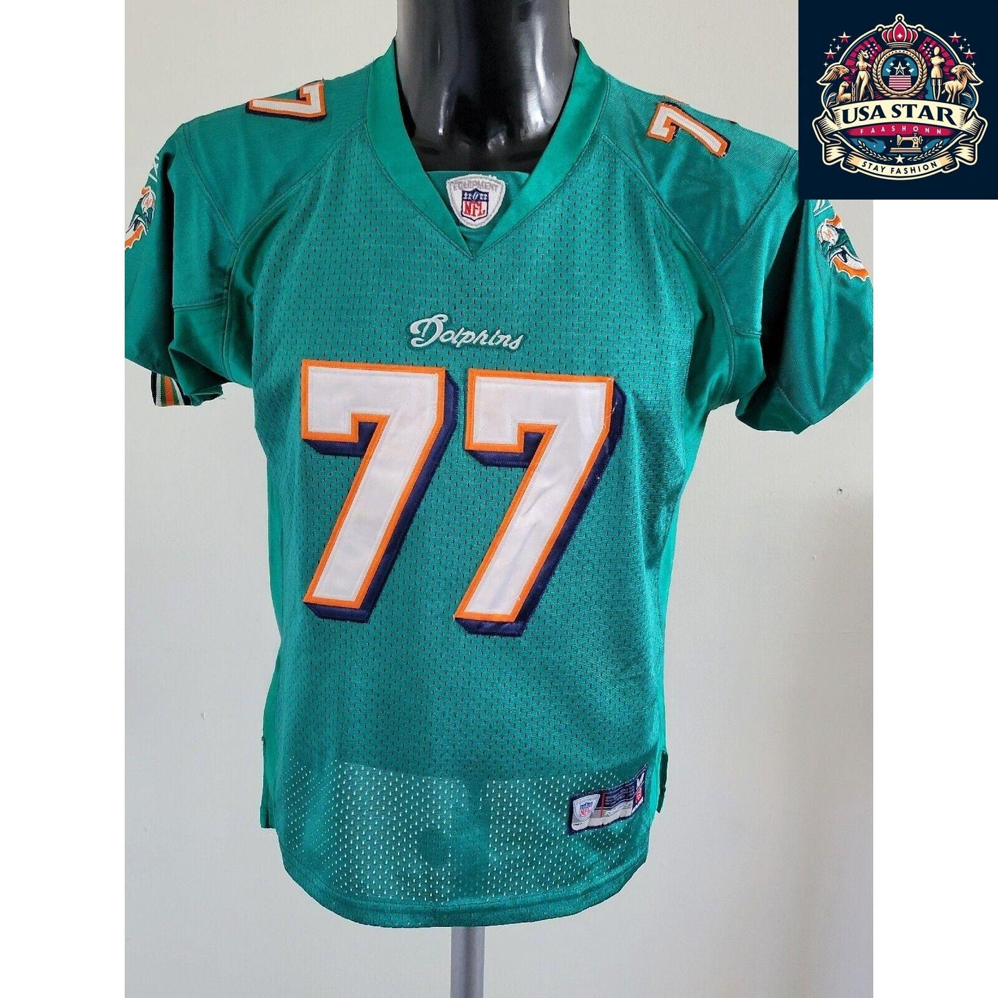 Miami Dolphins Youth Jersey Jake Long #77 Reebok Size M (12-14) - Vintage Style, Minor Wear - USASTARFASHION