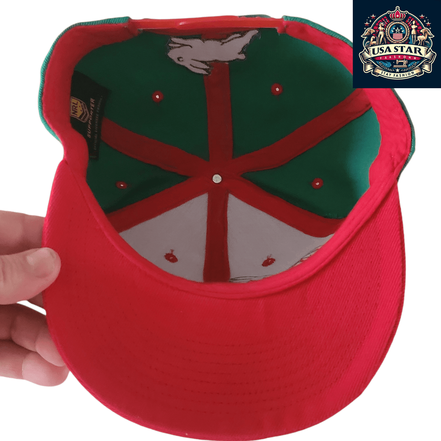 South Sydney Rabbitohs Cap - Official NRL Licensed Adjustable Supporter Hat in Green/Red, Size S - USASTARFASHION