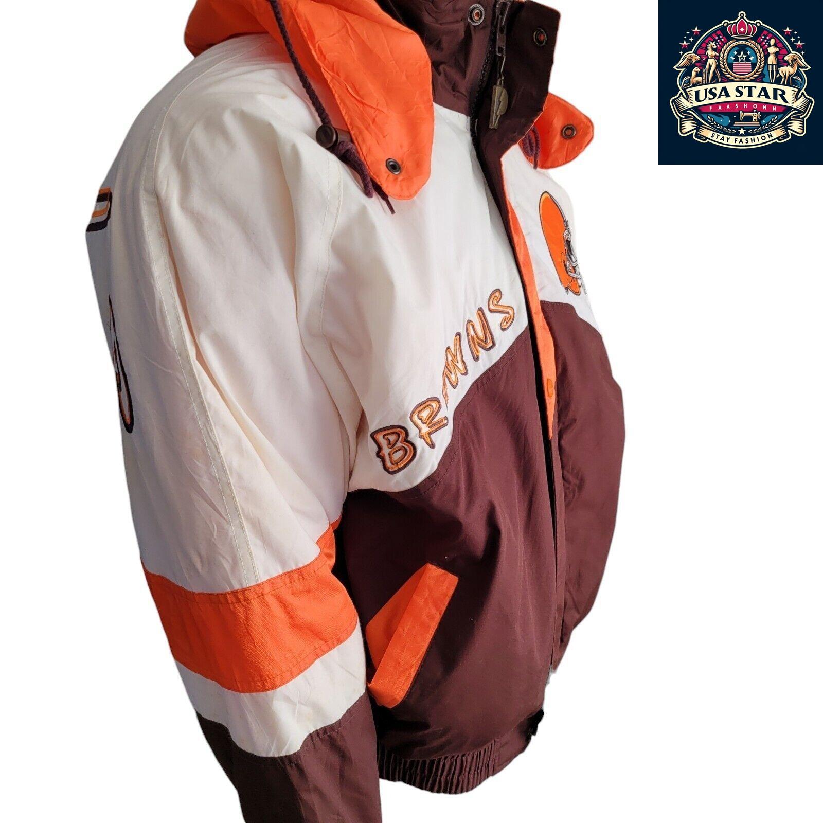 Cleveland Browns Jacket Pro Player 90s Vintage Style Men's Small-Medium with Hoodie and Embroidery - USASTARFASHION