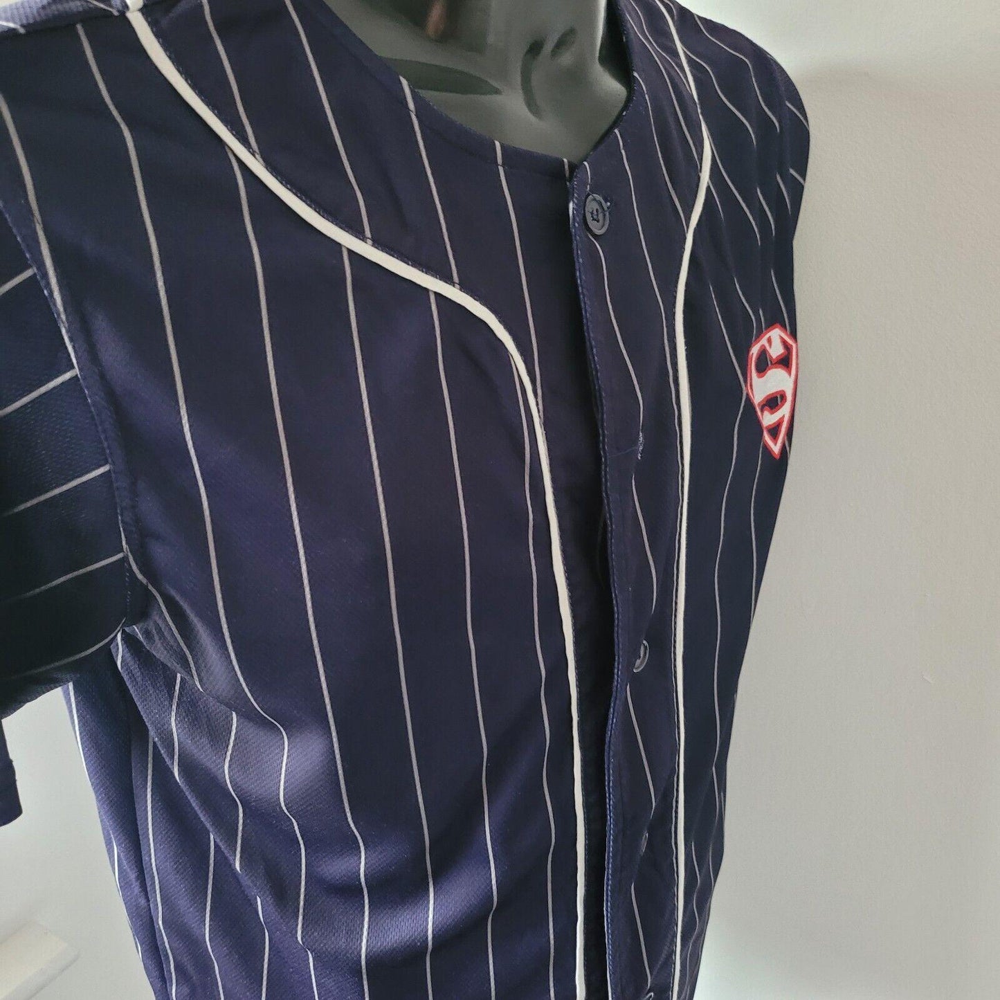 Superman Logo Striped Baseball Jersey Shirt - Men's Size M-USASTARFASHION