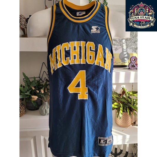 Vintage Michigan Wolverines Jersey Starter #4 Chris Webber Size 48 Large Pre-Owned Classic - USASTARFASHION