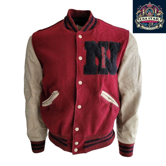 Delong Vintage Varsity Jacket - Long Sleeve Leather Wool, Size S, Durable & Stylish Design - USASTARFASHION