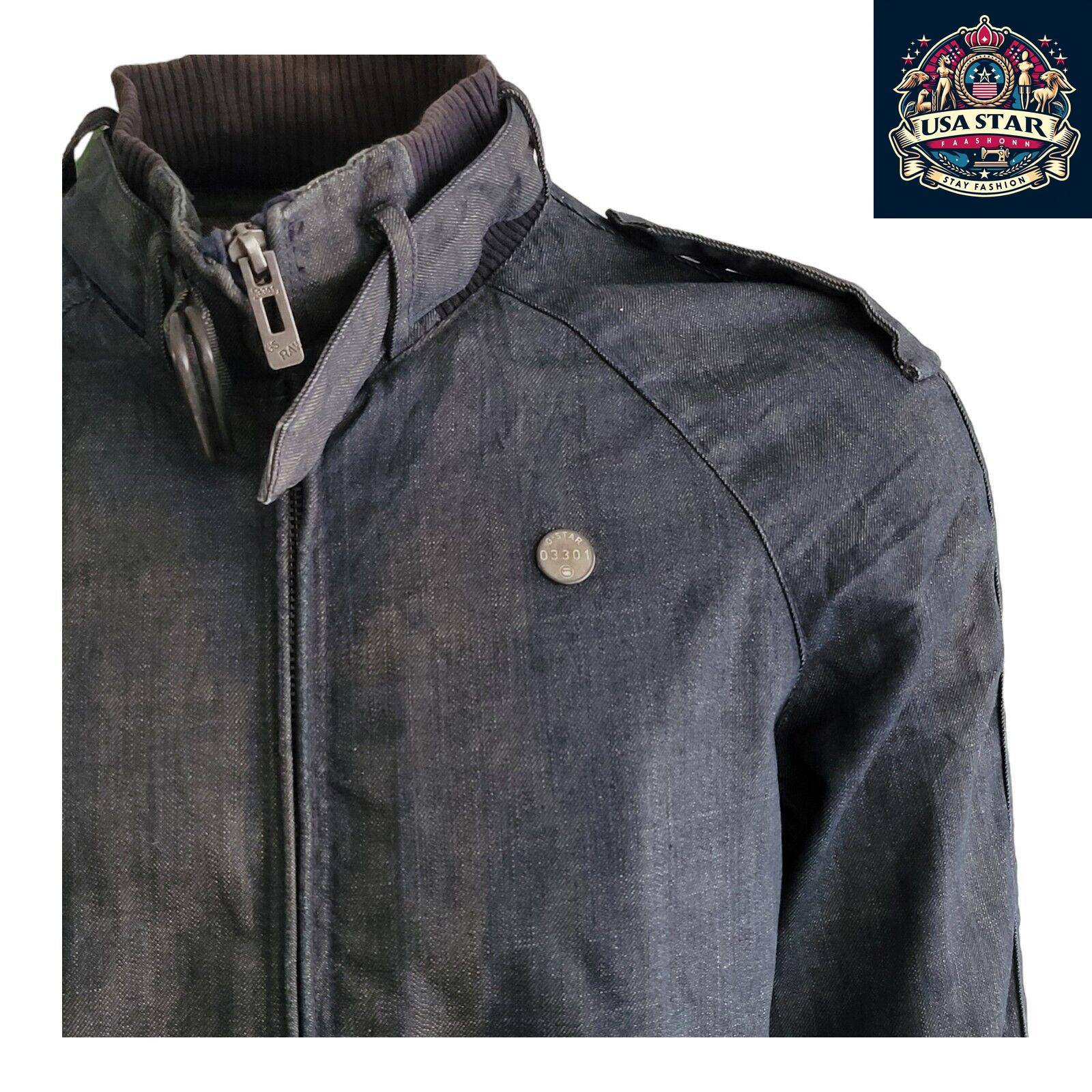 G-Star Raw Denim Jacket Men's L - Vintage Navy Biker Style, Durable Quality, Great Condition USASTARFASHION