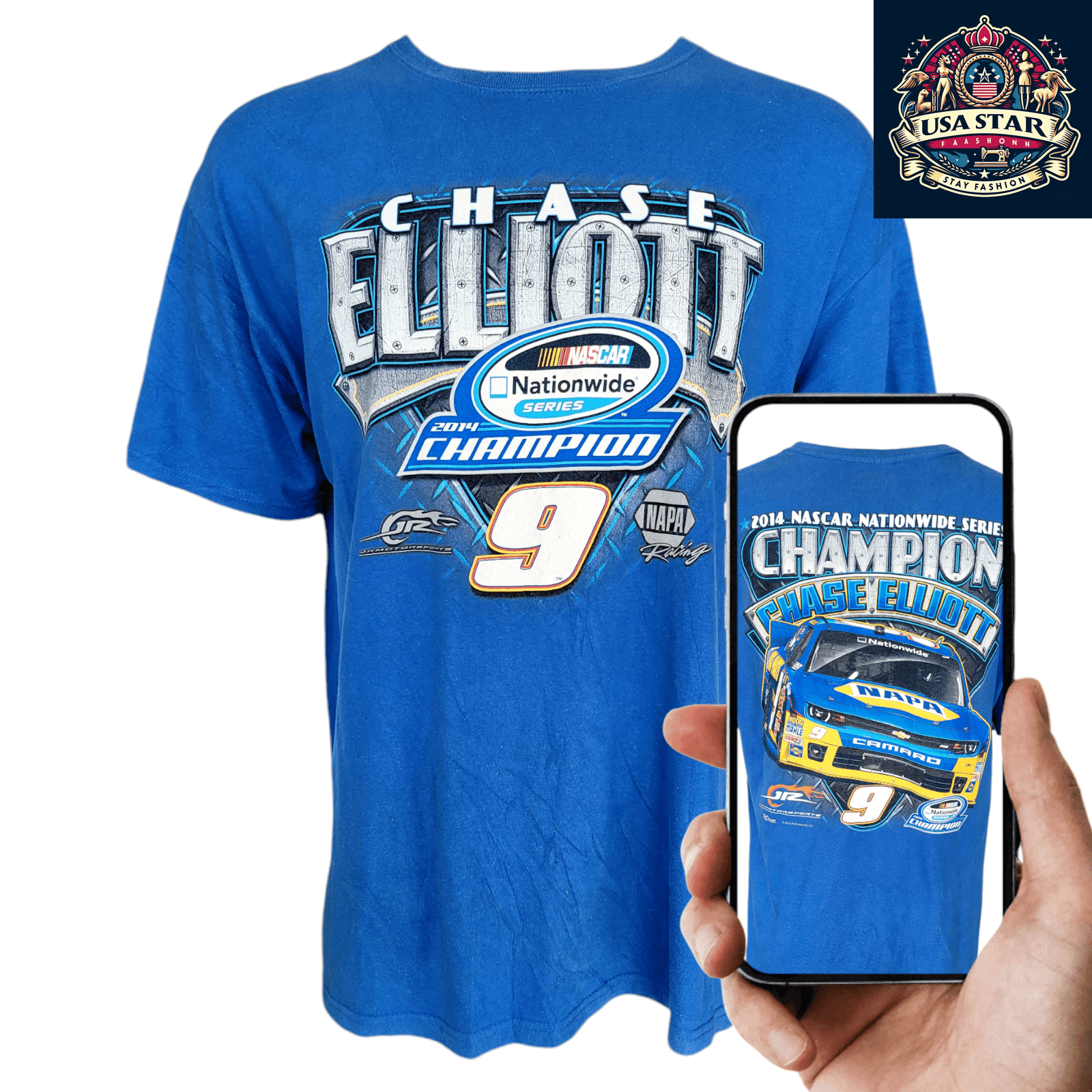 Chase Authentics NASCAR Chase Elliott T-Shirt XL Black Cotton 2014 Nationwide Champion Apparel USASTARFASHION