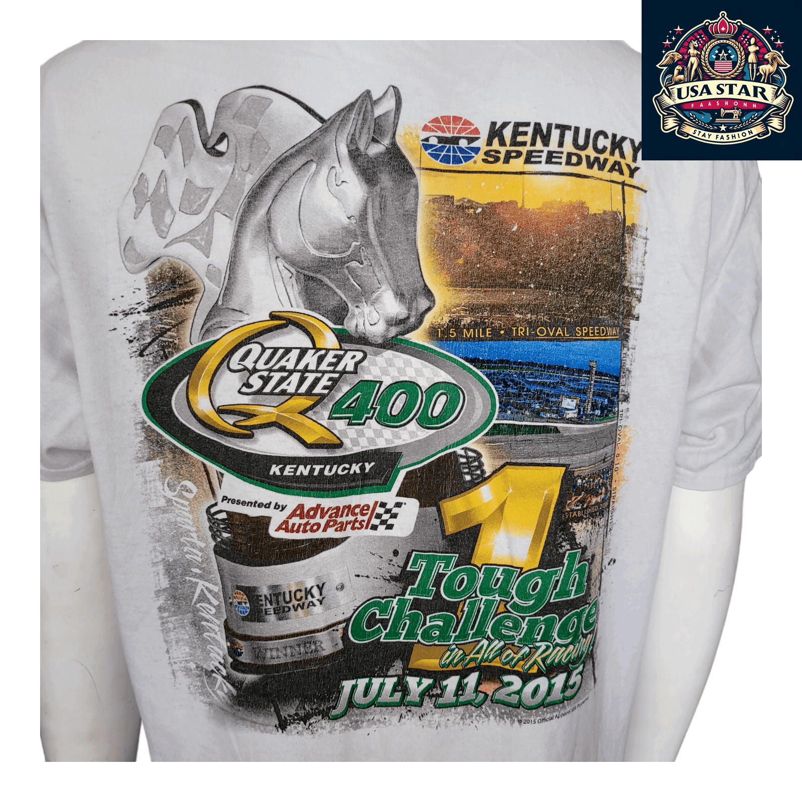 2015 NASCAR T-Shirt Quaker State 400 Kentucky Speedway XL #46 Advance Auto Parts 100% Cotton USASTARFASHION