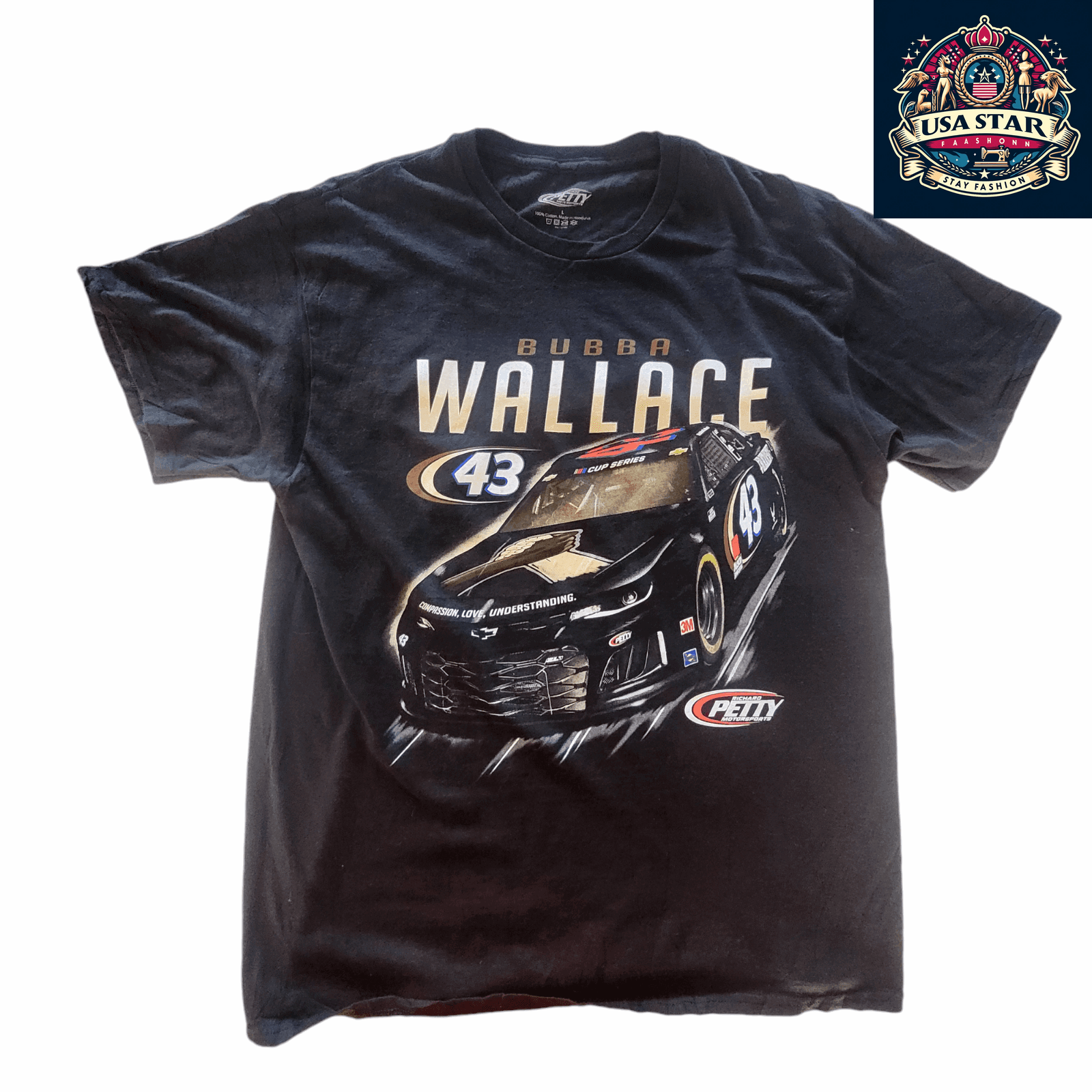 Bubba Wallace T-Shirt - Comfortable Cotton Blend, NASCAR Petty 43 Black Lives Matter Design USASTARFASHION