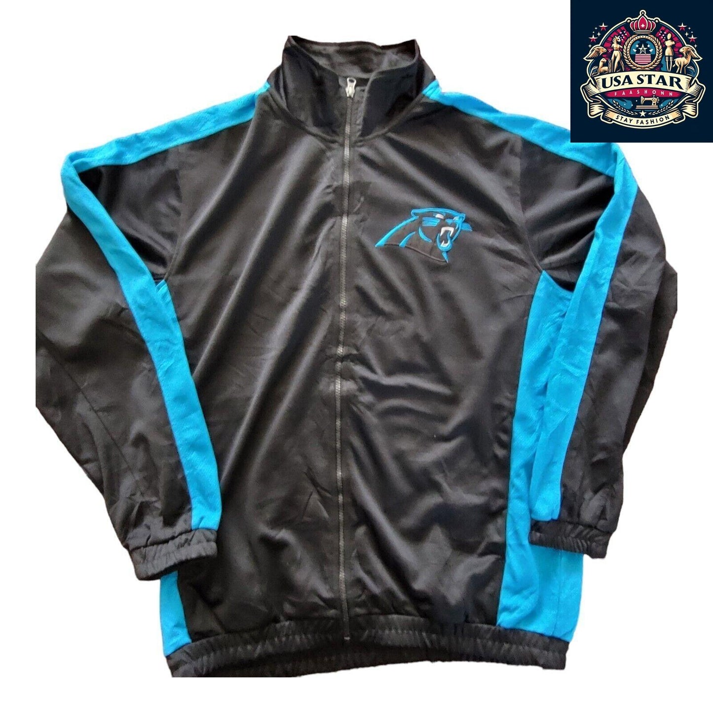 GIII Carolina Panthers Track Jacket Size L - Stylish, Comfortable, Iconic Team Colors - USASTARFASHION