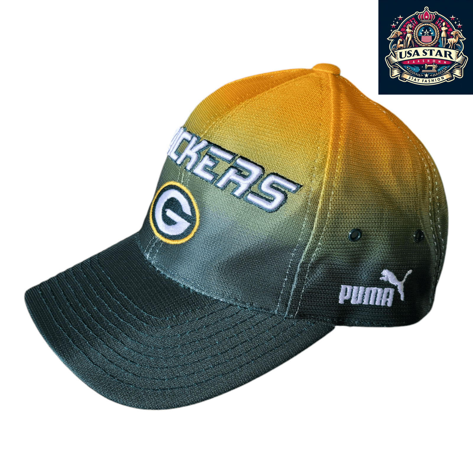 Green Bay Packers Hat - Gradient Design, Official NFL Cap by Puma Pro Line, One Size Fits Most - USASTARFASHION