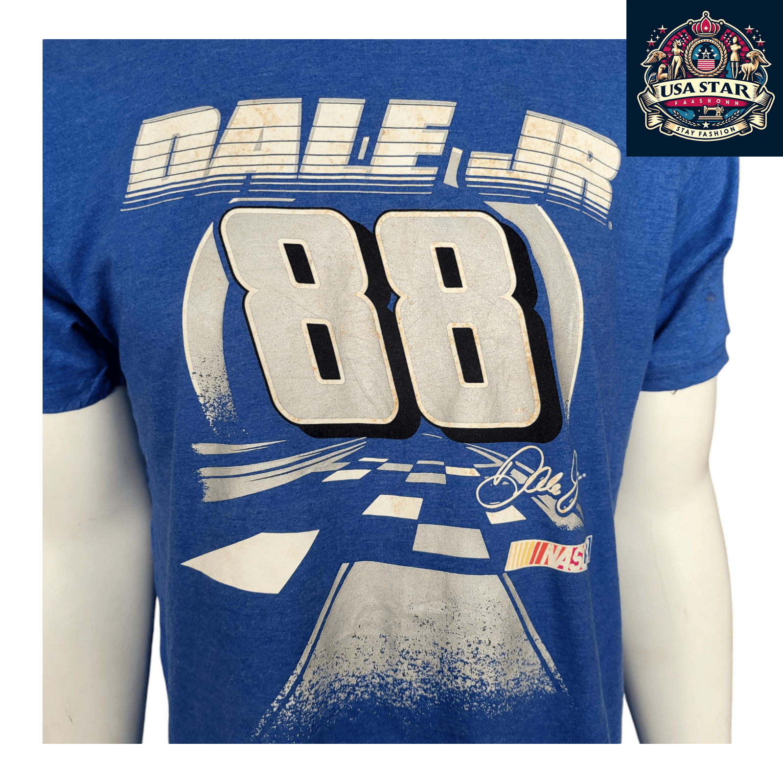 Dale Earnhardt Jr T-Shirt No. 88 - Blue Large, Comfortable Cotton Fit with Durable Racing Graphics USASTARFASHION