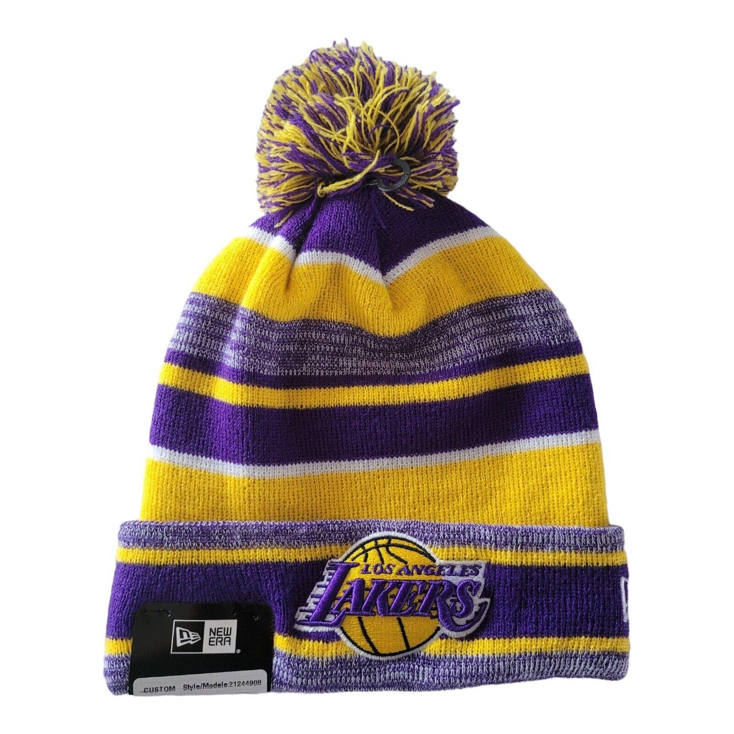 Los Angeles Lakers New Era Beanie Hat with Marled Stripe Pom - One Size-USASTARFASHION