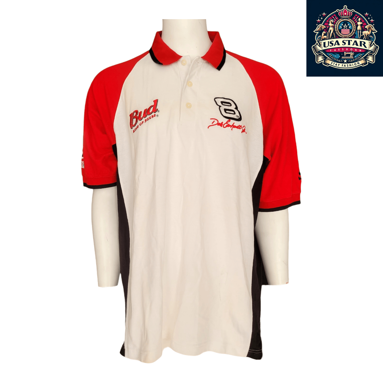 Dale Earnhardt Jr Polo Shirt 2XL Cotton - Budweiser Racing Polo, Comfortable & Stylish Design USASTARFASHION