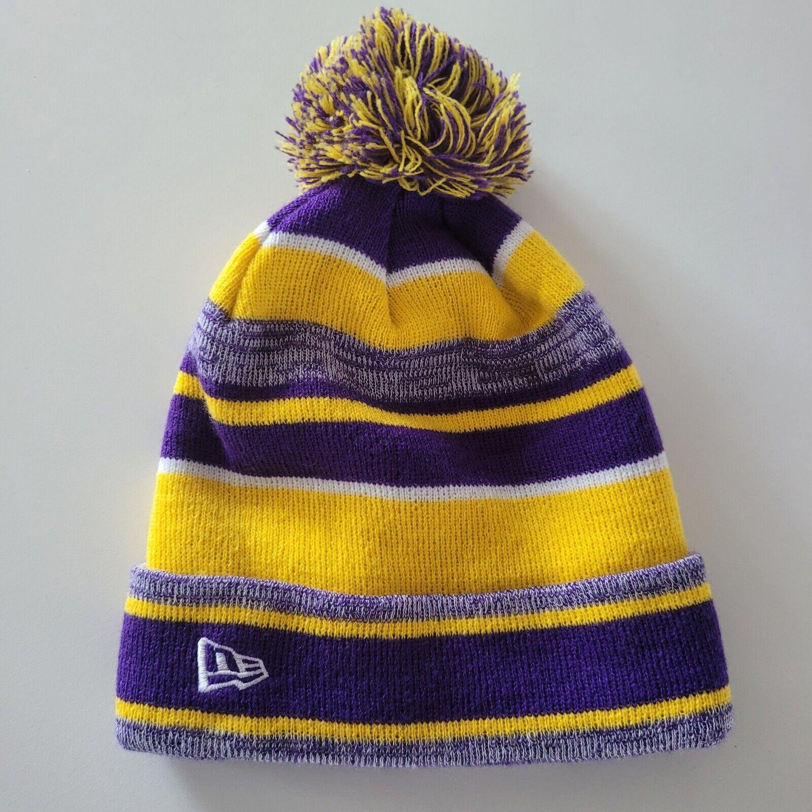 Los Angeles Lakers New Era Beanie Hat with Marled Stripe Pom - One Size-USASTARFASHION