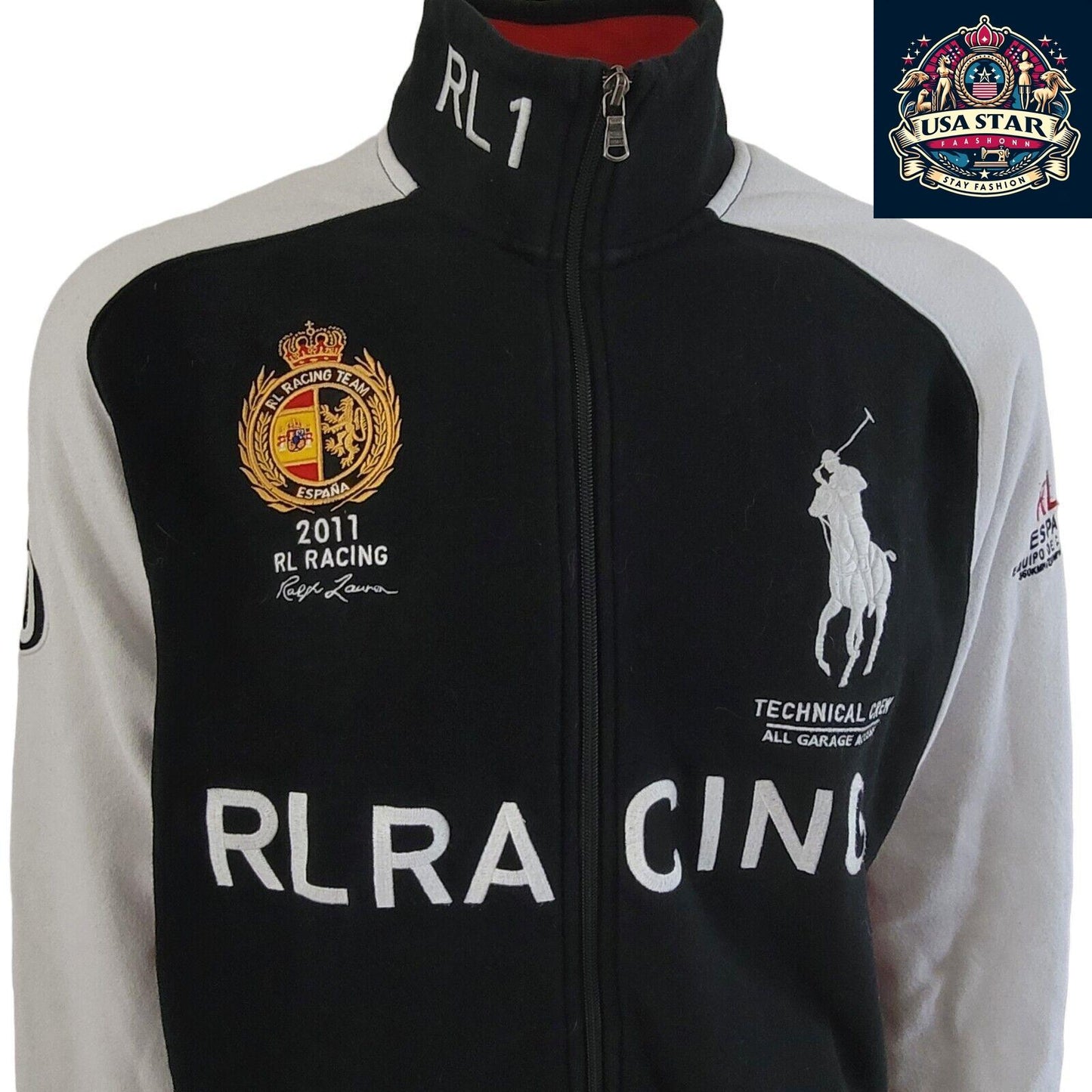 XL Polo Racing Jacket, Polo Ralph Lauren RL Racing Spain Tracksuit Top, Breathable Fabric, Classic Design - USASTARFASHION