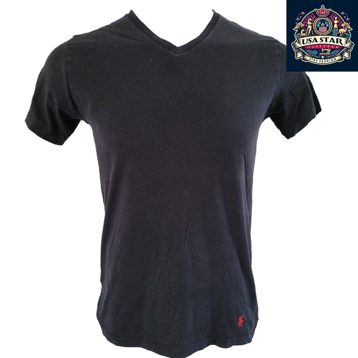 Polo Ralph Lauren V-Neck T-Shirt M - Soft Cotton, Classic Black, Timeless Style for Men - USASTARFASHION