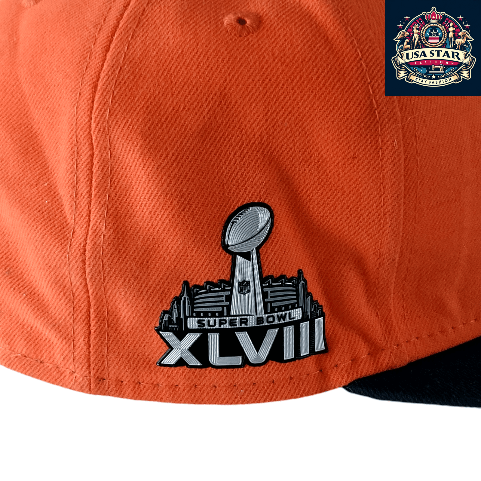 New Era Denver Broncos Super Bowl XLVIII 59FIFTY Fitted Hat - Orange, Size 7 3/8, Premium Quality - USASTARFASHION