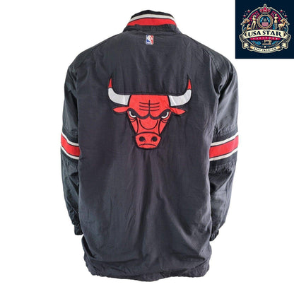 Starter Chicago Bulls Jacket 90s Puffer Bomber, Black Red, Size L, Bold Branding, Functional Design - USASTARFASHION