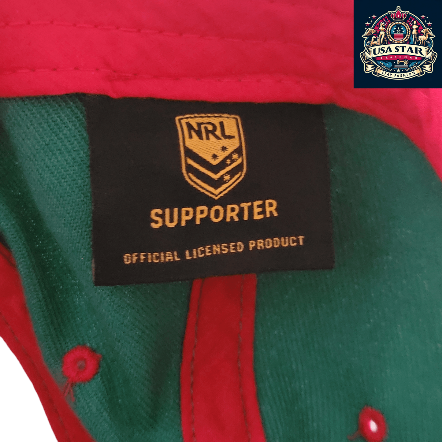 South Sydney Rabbitohs Cap - Official NRL Licensed Adjustable Supporter Hat in Green/Red, Size S - USASTARFASHION