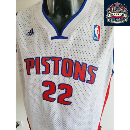 Adidas NBA Detroit Pistons #22 Tayshaun Prince Basketball Jersey Size XL White Vintage Style - USASTARFASHION