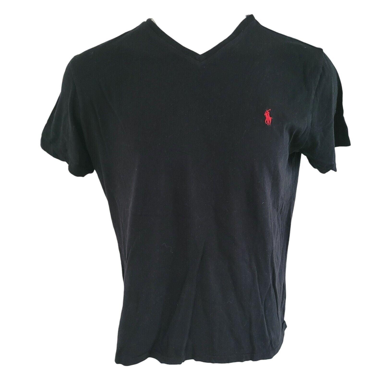 Polo Ralph Lauren Black Cotton V-Neck T-Shirt Size L 100% Cotton Comfy and Stylish-USASTARFASHION