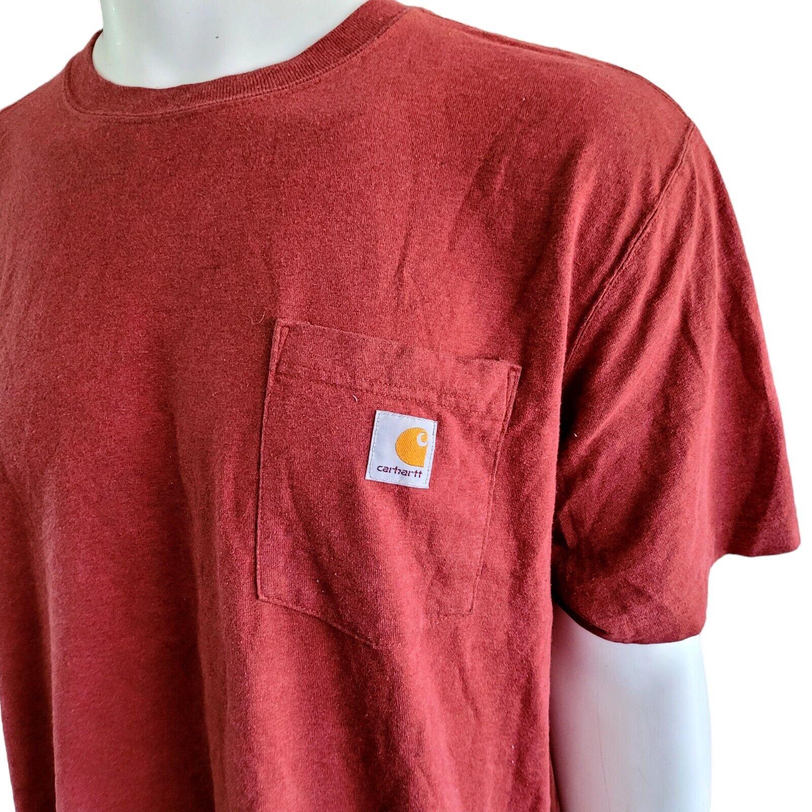 Carhartt Men's XL T-Shirt in Rust Red | Vintage Logo Print - 60% Cotton, 40% Polyester - Roomy Fit - Crew Neck-USASTARFASHION