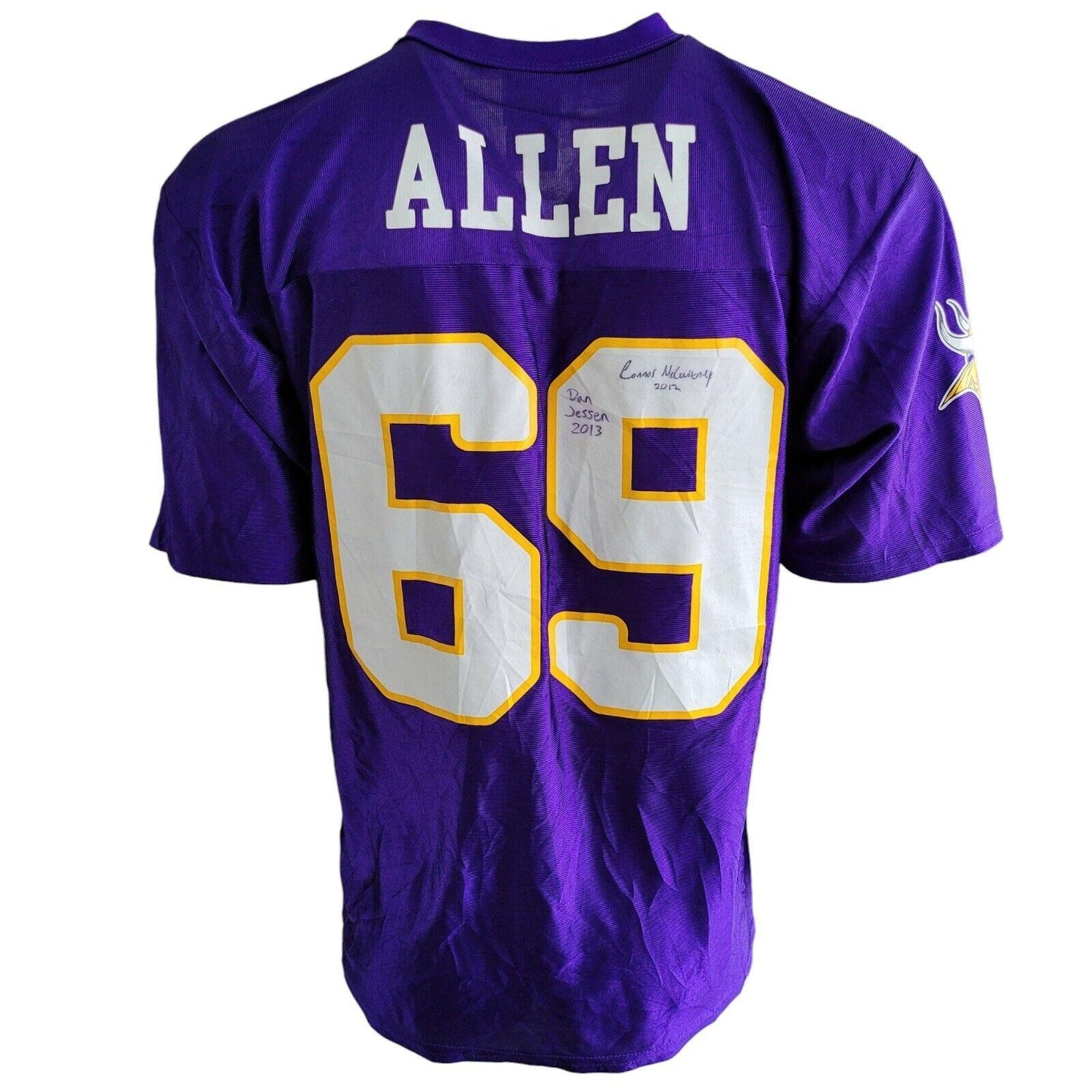 Authentic Signed Minnesota Vikings #69 Jared Allen Jersey - Men's Large Purple 100% Polyester Dual-Signed Dan Jessen 2013 & Conor McQuerry 2012-USASTARFASHION