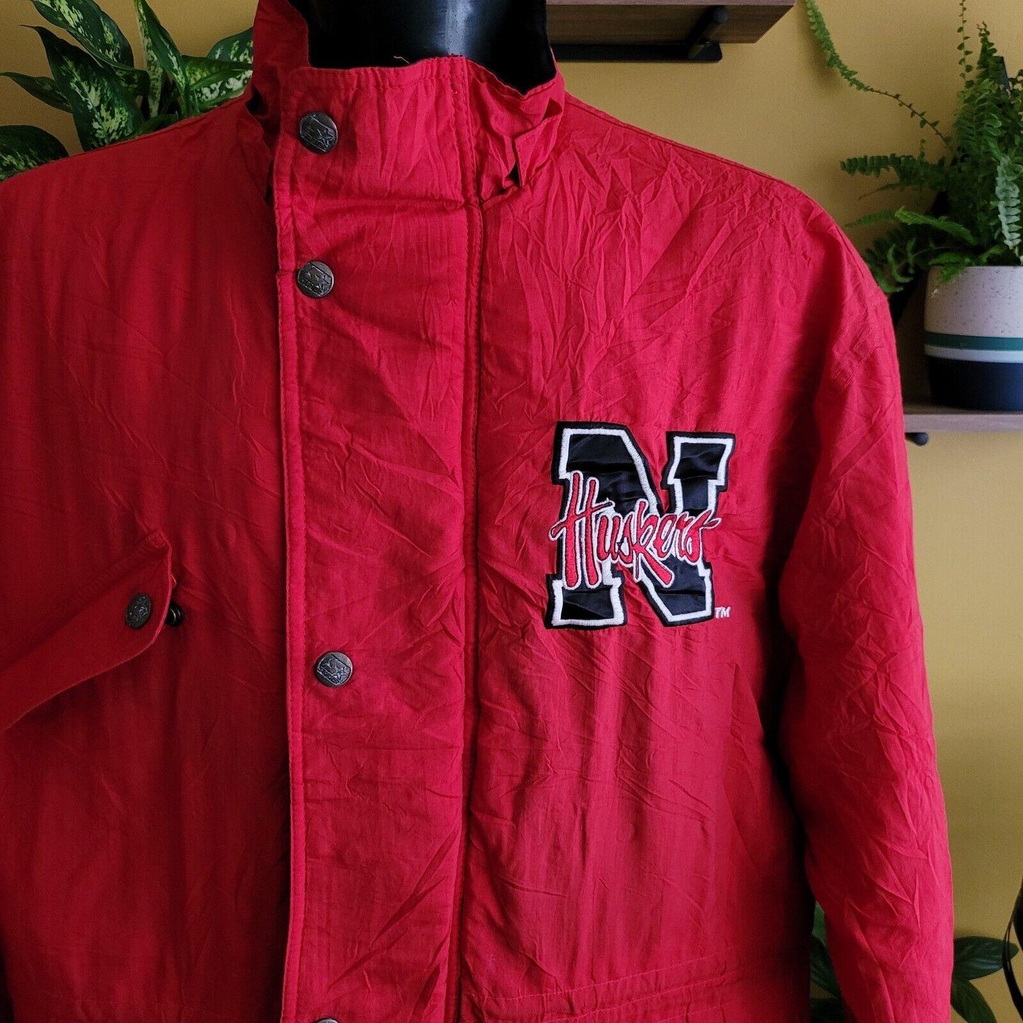 VINTAGE Nebraska Cornhuskers Red Starter Parka Jacket NCAA Huskers Mens L-USASTARFASHION