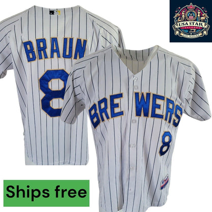 Ryan Braun #8 Milwaukee Brewers Majestic V-Neck T-Shirt, Size M, Vintage Condition, Iconic Design, Milwaukee Brewers Apparel - USASTARFASHION