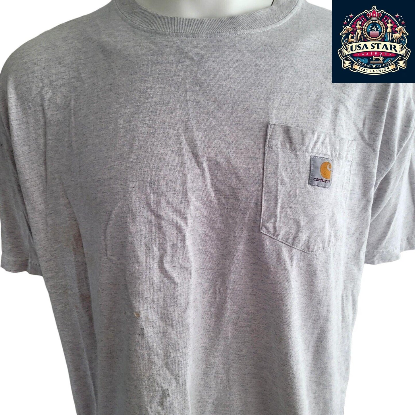 Vintage Carhartt T-Shirt, Original Fit, Short Sleeve, Grey, Size XL, 99% Cotton, Used Condition - USASTARFASHION