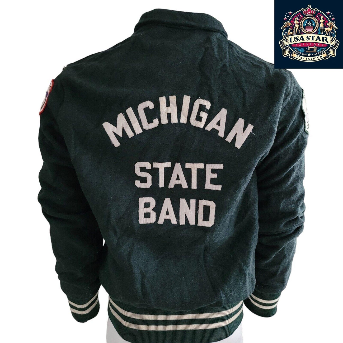 Vintage 1993 MSU Spartans Jacket - Holloway Original Collage with Pockets and Band Logo - USASTARFASHION