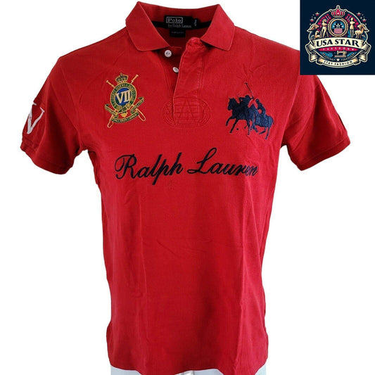 Polo Ralph Lauren T-Shirt Red for Men, Size L, 100% Cotton, Iconic Logo, Comfortable Fit - USASTARFASHION