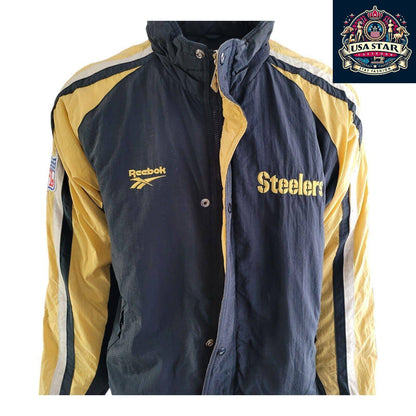 Reebok Steelers Jacket XL - Padded Insulation, Warmth, Bold Yellow & Black Team Colors - USASTARFASHION