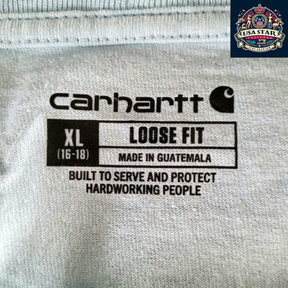 Carhartt Youth Shirt XL (16-18) Light Blue Long Sleeve, 100% Cotton, Loose Fit, Stylish Comfort - USASTARFASHION