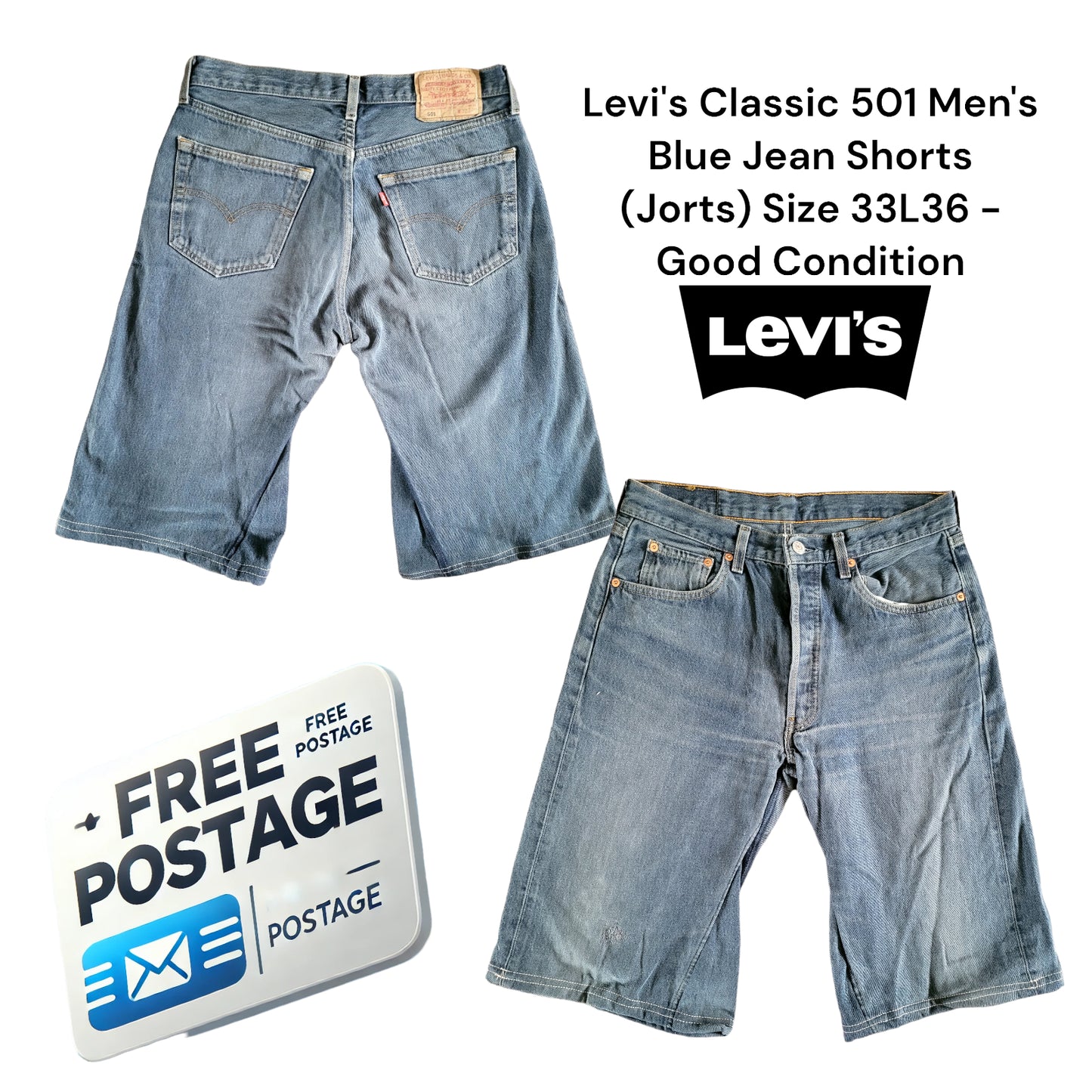 Levi's Classic 501 Men's Blue Jean Shorts (Jorts) Size w33L36 - Good Condition-USASTARFASHION