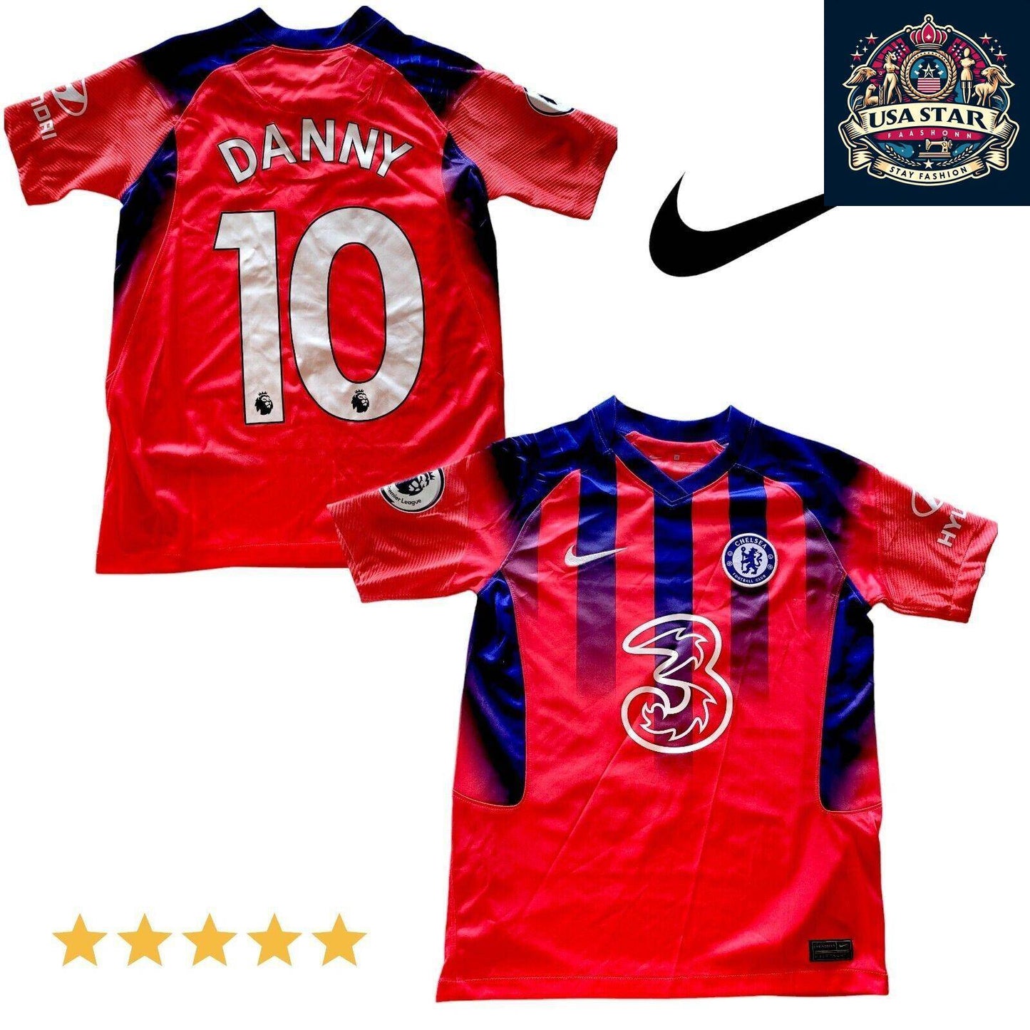 Authentic Nike Chelsea FC Jersey 2021/22 Third Red/Blue Custom "Danny" #10 M New With Tags - USASTARFASHION